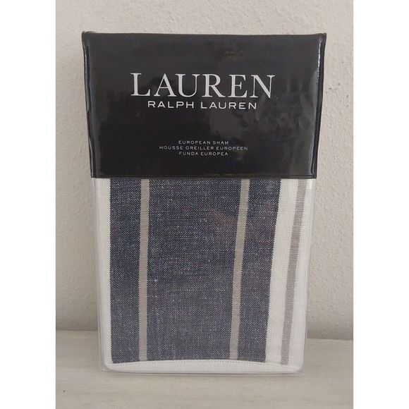 Ralph Lauren DOMINIQUE YARN DYE Blue White European Euro Pillow Sham 26"x26" - Picture 1 of 10